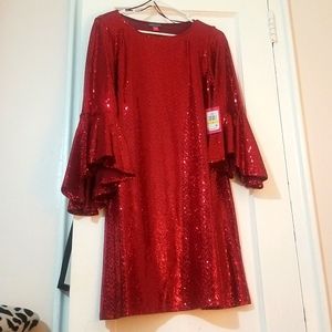 Red short sequins dress with flair sleeves